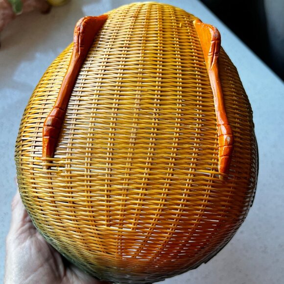 Handcrafted Woven Duck Basket Green & Orange Decorative Storage Piece Natural - Picture 5 of 10
